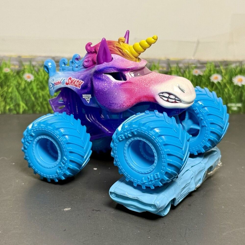 CUSTOM Hot Wheels Monster Jam Sparkle Smash Unicorn Blue  1:64 Monster Truck